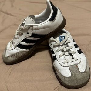 Adidas Kids White and Black Sneakers with Brown Sole